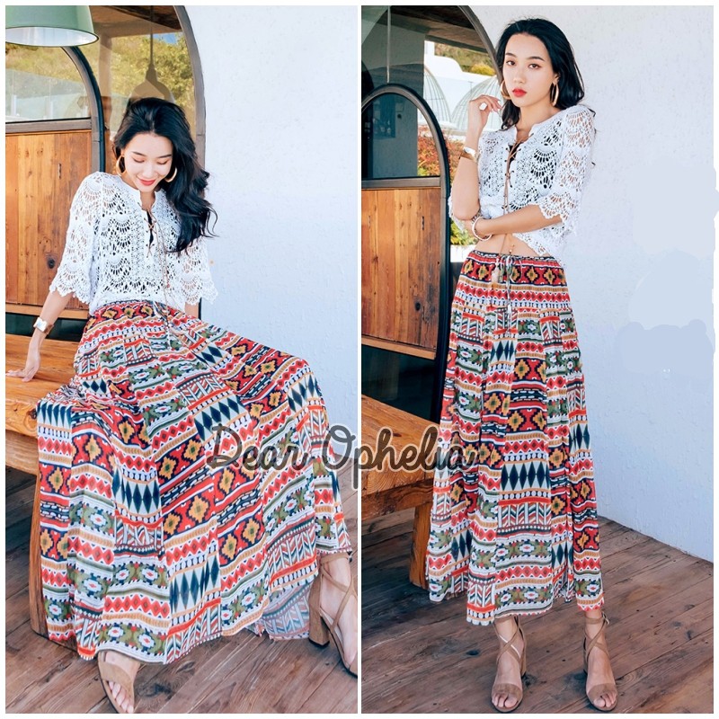 Rok Chiffon maxi skirt Panjang Etnik Boho Bohemian Pantai   Batik  bangkok
