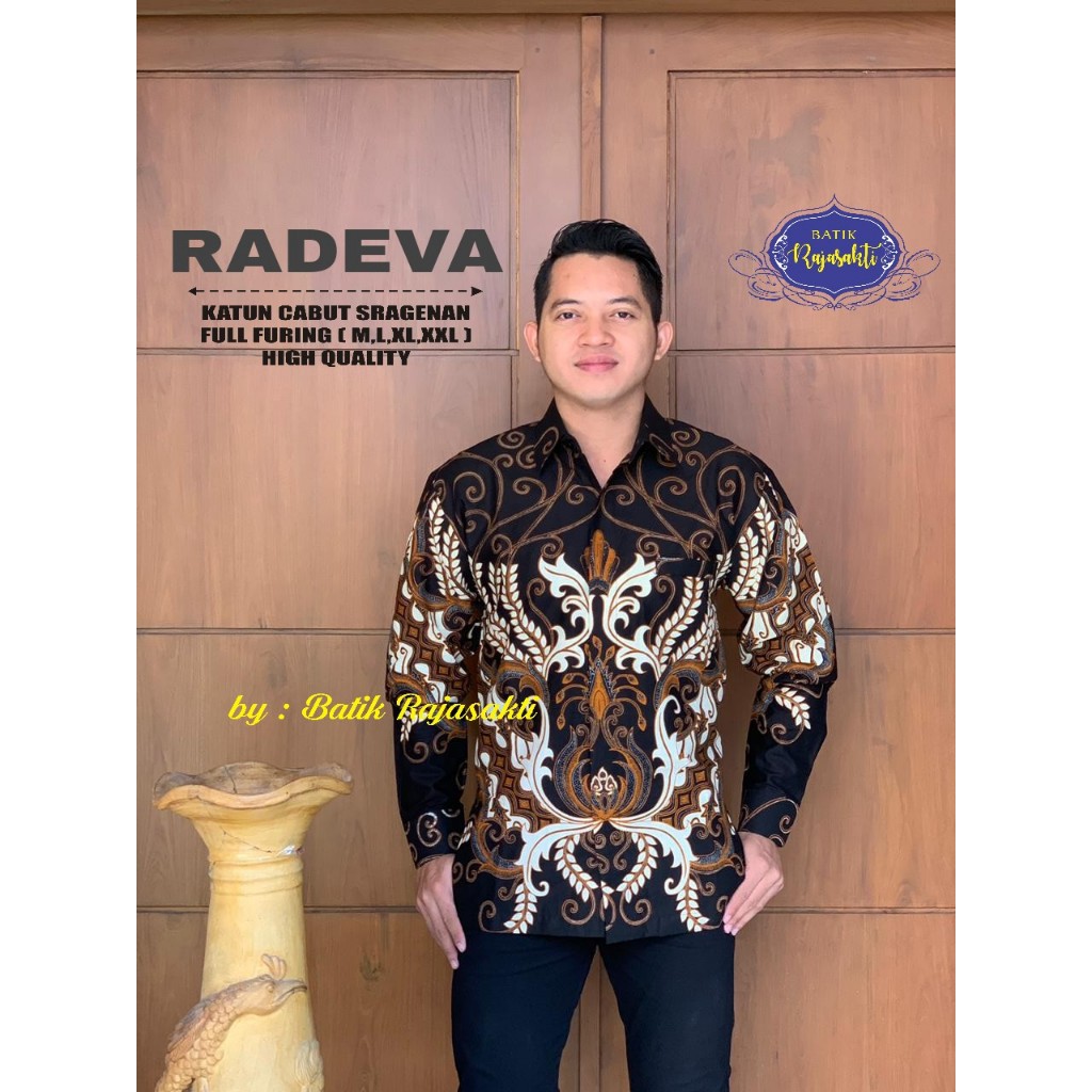 RADEVA Kemeja Batik Pria Lengan Panjang Katun Halus FULL FURING Rajasakti