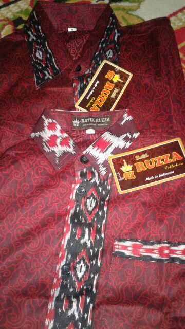 Ruzza Batik Couple Motif Mega Mendung Merah Biru Batik Seragam Keluarga Navy Marun Size M L Xl