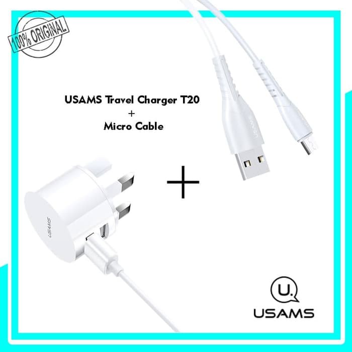 USAMS T20 Dual USB Round Travel Charger + Micro Cable