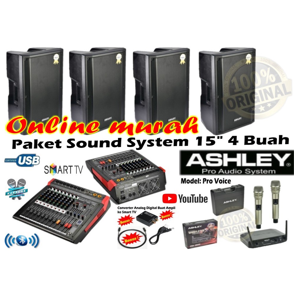 Jual paket sound system ashley ym400p ashley nr10000 15 inch 4 buah ori
