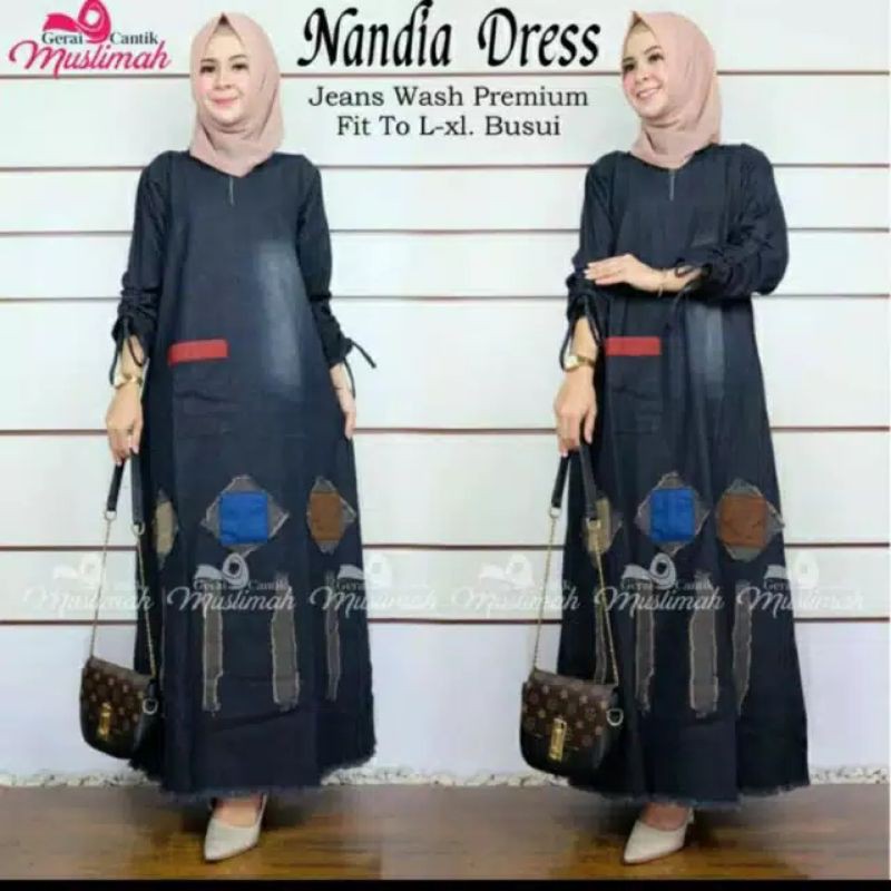 NADIA GAMIS UKURAN JUMBO DRESS JEANS WANITA MODEL GAMBAR