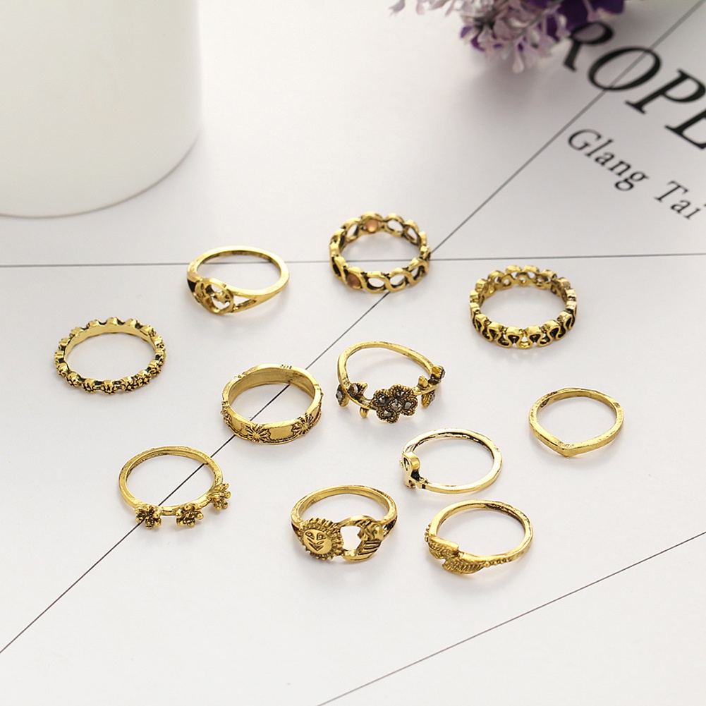 Hu Hu Hu Hu Hu Alat Bantu Pasang Kacamata♡ 11pcs / Set Cincin Buku Jari Aneka Bentuk Warna Silver Gaya Bohemia Untuk Wanita