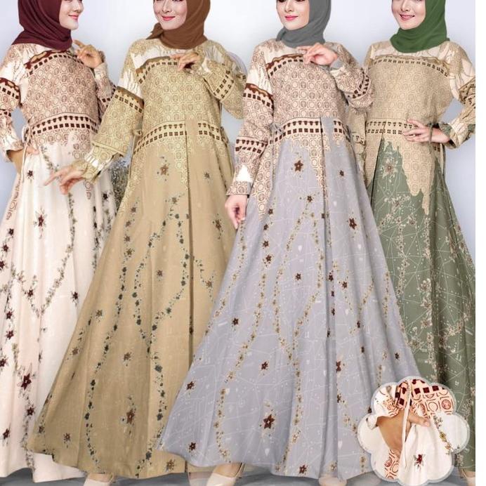 Menarik.. Gamis Jumbo Husna motif MELATI [maxmara lux]