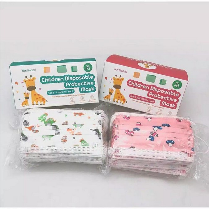 masker anak earloop 3 ply gambar motif warna