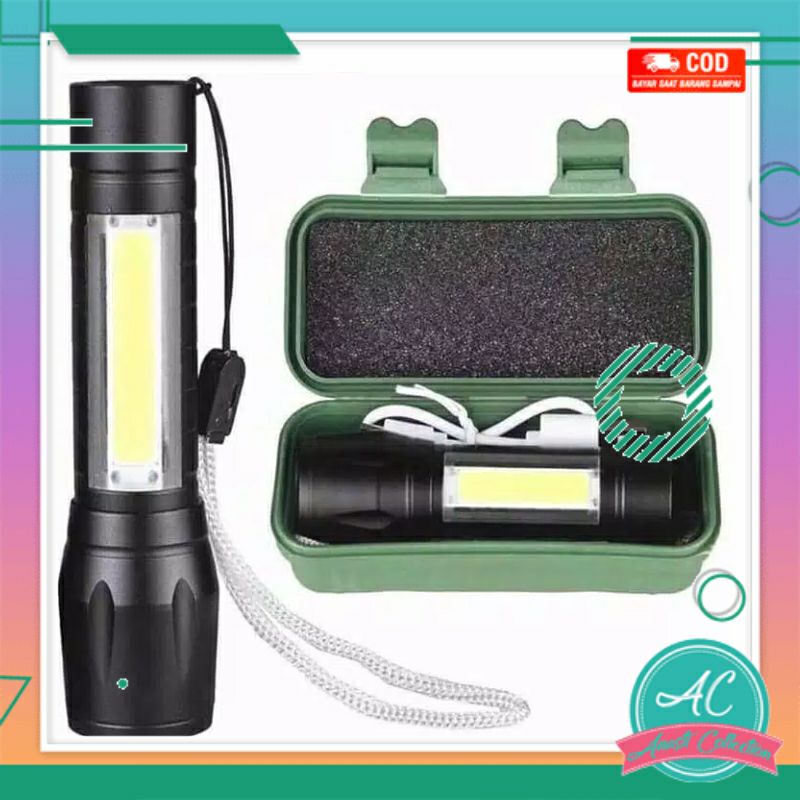 Senter Polisi LED Swatt XPE COB light mini anti air waterproof hemat energi recharge super terang