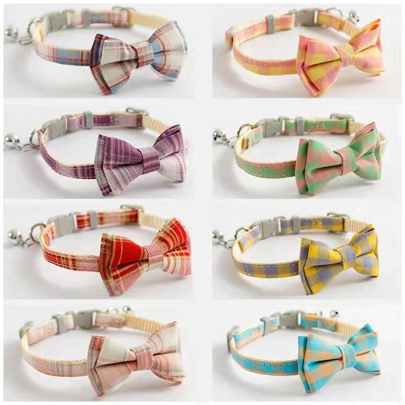 Pet cat bow collar Dengan Bell double nylon Detachable bow cat and dog Daisy Necklace