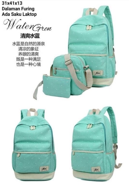 Travel backpack fashion set 3in1 ( ransel, selempang , pouch)