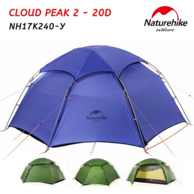 TENDA NATUREHIKE CLOUD PEAK 2 20D NH17K240-Y HIKING CAMPING ULTRALIGHT TENT TENDA OUTDOOR PENDAKI