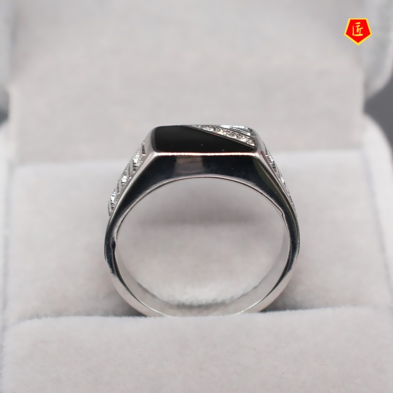 [Ready Stock]Creative Triangle Drop Oil Diamond Men's Ring