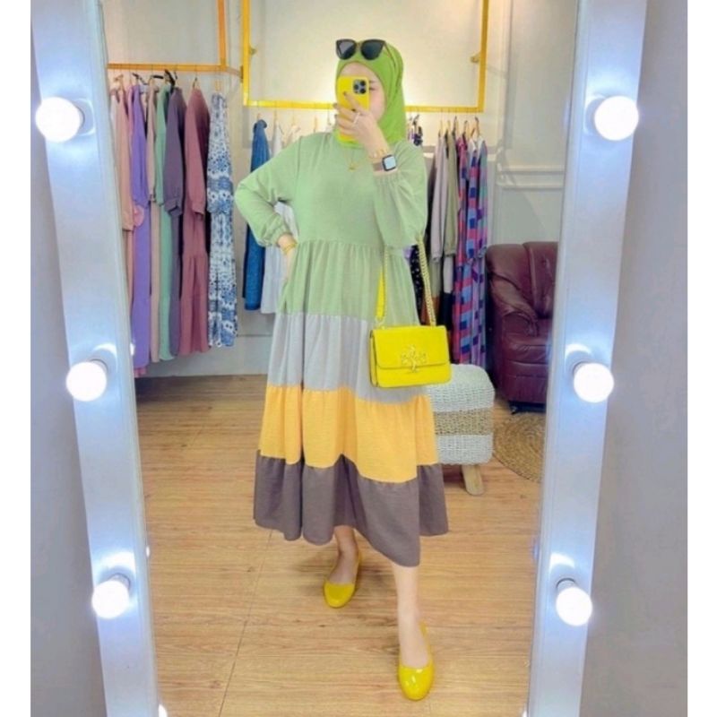 BISA COD /RAINBOW MIDI DRESS/MIDI DRESS/GAMIS RAINBOW/GAMIS CANDY/DRESS GAMIS MIDI SUSUN PELANGI RAY