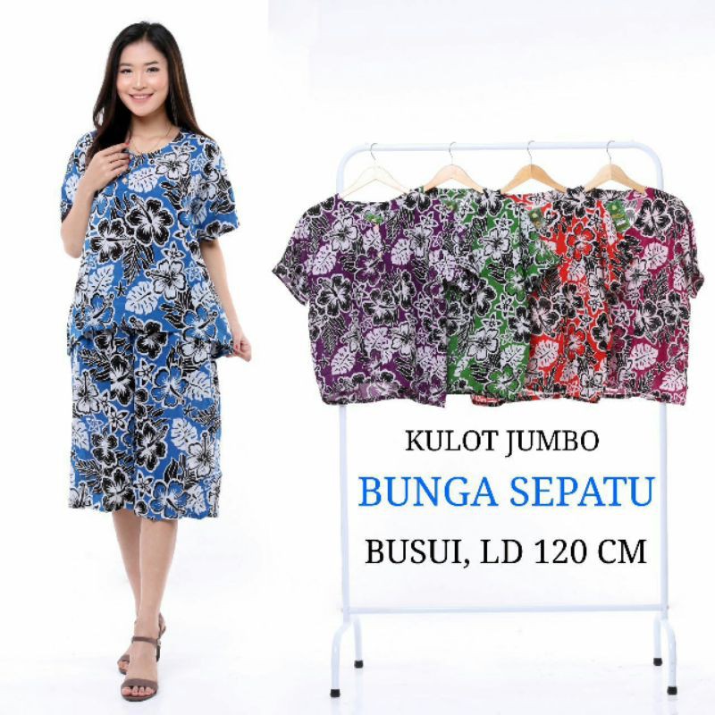 Baju Setelan Kulot Jumbo  - Stelan Kulot Jumbo - Kulot Jumbo Bunga Sepatu Kode: BH-061 - Kulot B2M