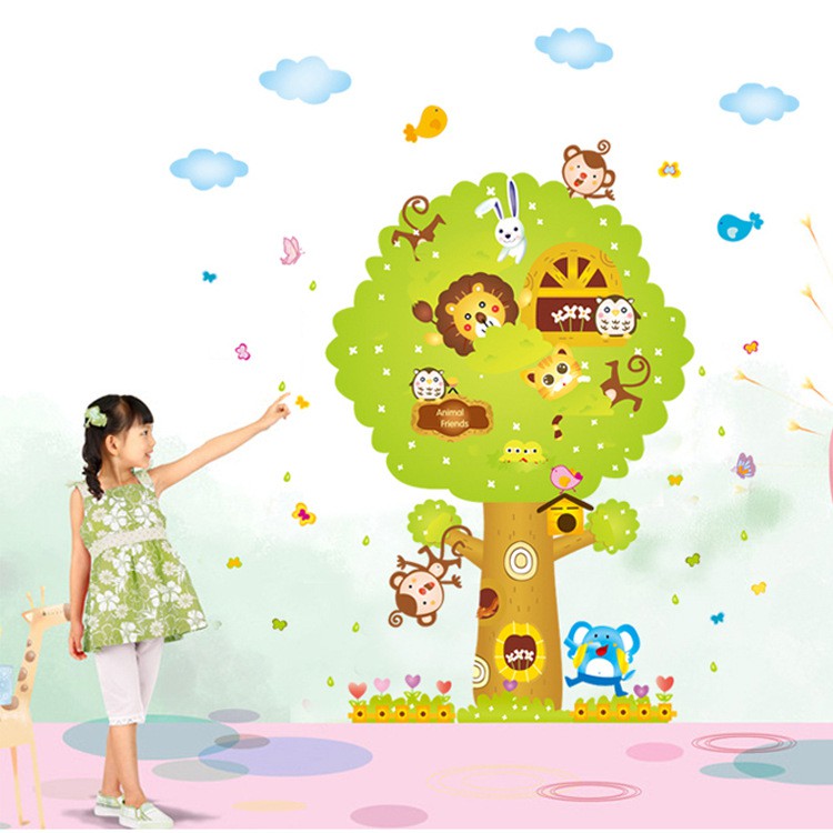 RELIZA WALL STICKER POHON BESAR HEWAN ANAK BIG TREE ANIMAL KIDS STIKER DINDING AY227