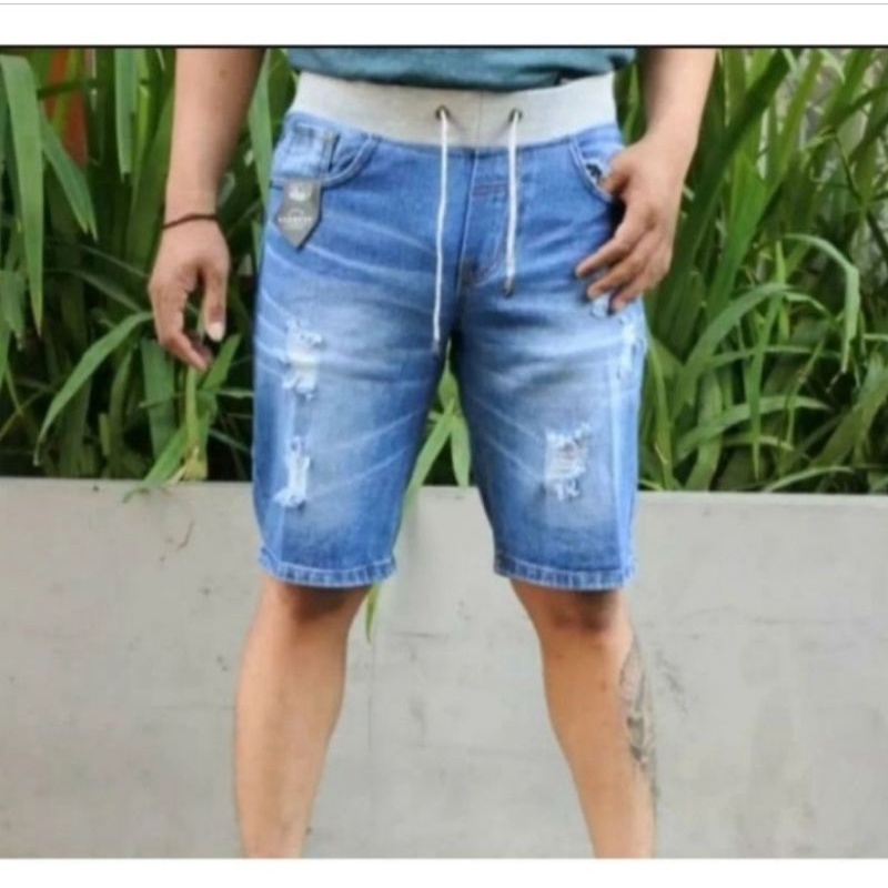 celana pendek jeans rip sobek2 pria