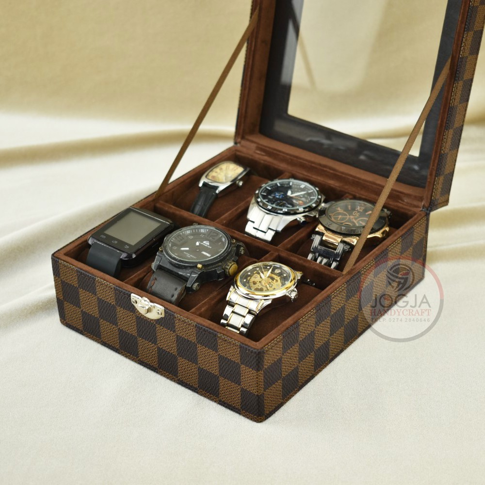 Premium Motif Kotak Jam Tangan Isi 6 / Tempat Jam Universal / Box Jam / Watch Box Organizer