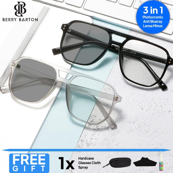 Kacamata Pilot Berrybarton Pegas bisa Minus Photocromic Blueray 801