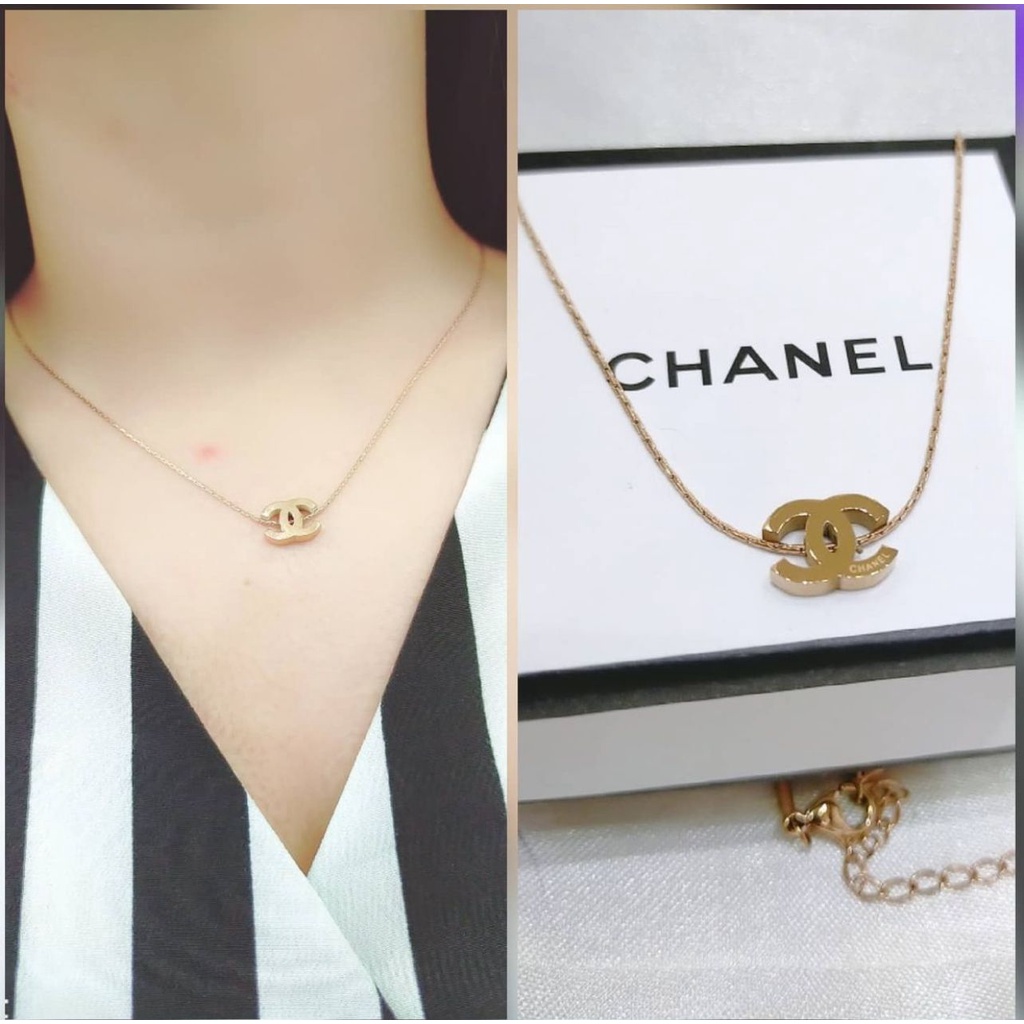 COD! kalung titanium wanita liontin chanal anti karat import