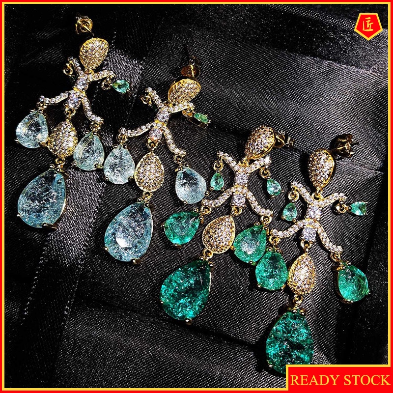 [Ready Stock]925 Silver Temperament Blue Crystal Tassel Earrings