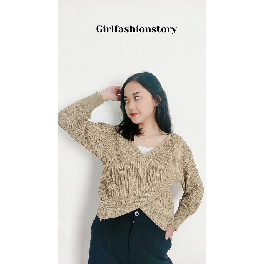 BEFAST - ZFS OOTD Wanita Blouse FERI / RJT KIREO OUTER / Blouse Rajut / Atasan Wanita Lengan Panjang / Blouse Leher V / Fashion Wanita Remaja / Blouse Rajut Terbaru / OTTD Wanita Casual