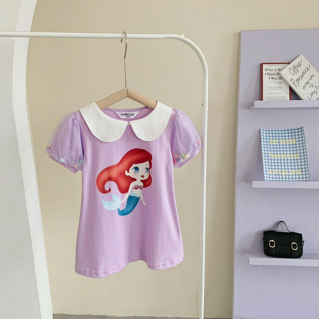 Dress Tshirt Anak Perempuan Motif Collar Princess Lengan Balon Tile Bola