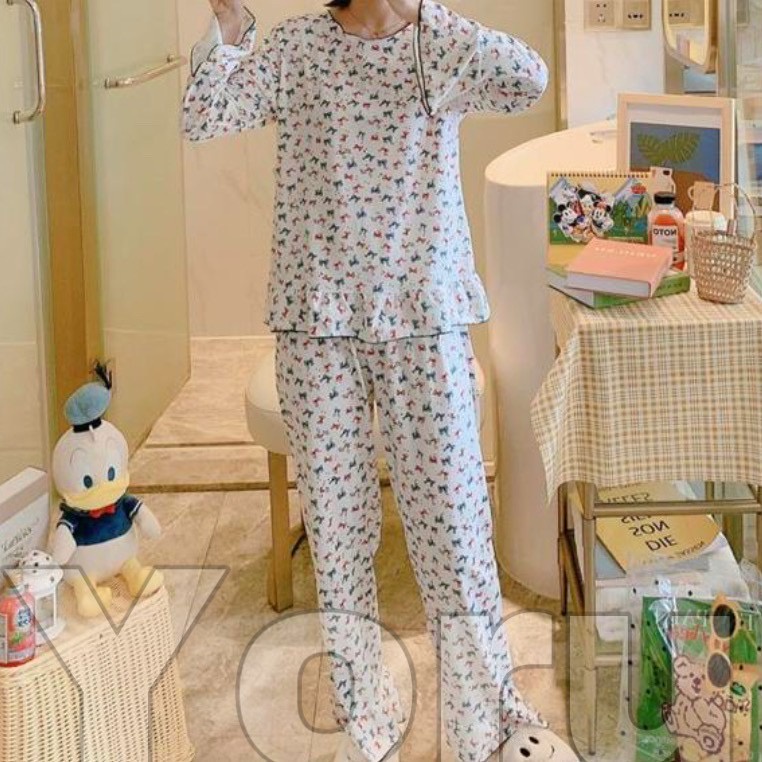 Pamelo.id PP Neci PP Trompet/Baju Tidur Wanita import/Piyama Import/Stelan Baju Tidur wanita/Korea Style/Piyama import-PPN2 Pita putih full