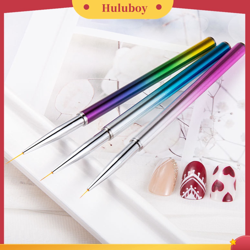 Huluboy Huluboy♡ 3pcs / Set Pen Brush Nail Art Bahan Nilon Wol Mudah Digunakan Untuk Salon