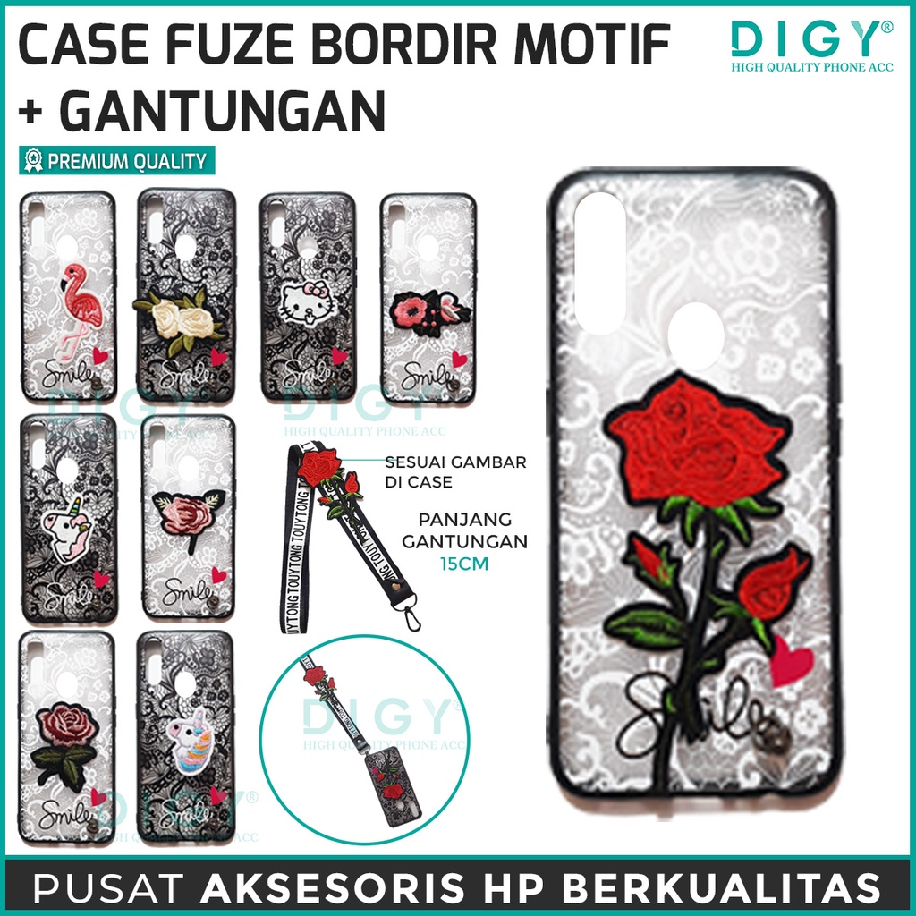 Case VIVO Y91 Y95 Bordir Motif bunga Plus Gantungan Case Bordir Hardcase Flower Unicorn