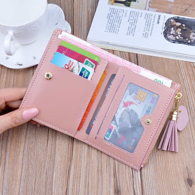 (COD) Dompet Kulit Wanita Korean Wallet For Women Tassel Fashion Short Wallet MALL SHOPPING