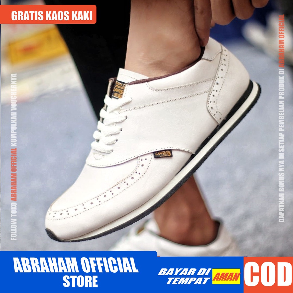 ABRHM x ERZA Sepatu Casual Sneakers Sepatu Pria Casual Sneaker Kulit Asli Sepatu Cowok / Cowo Sepatu Kasual Semi Formal Kerja Running Kuliah Gaya Santai Keren Kekinian Original Murah Terlaris