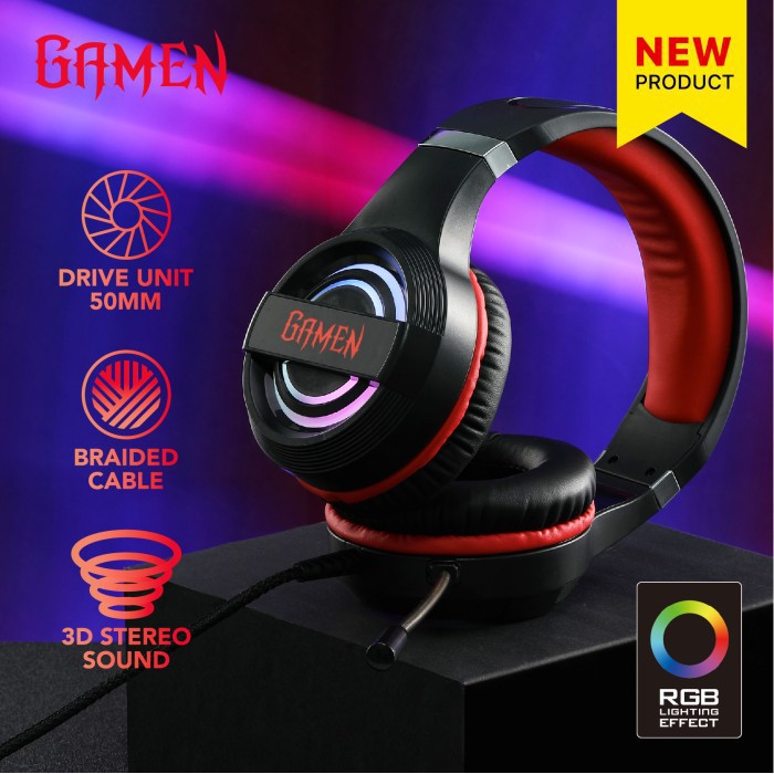 Headphone Gaming GAMEN GH100 PRO RGB Lighting Anti-violence Headset E-Sport Seris - Garansi 1 Tahun