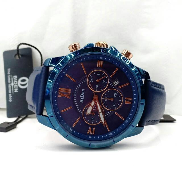 Jam Tangan Pria Tali Kulit BIDEN Water Resist Crono Aktif Original