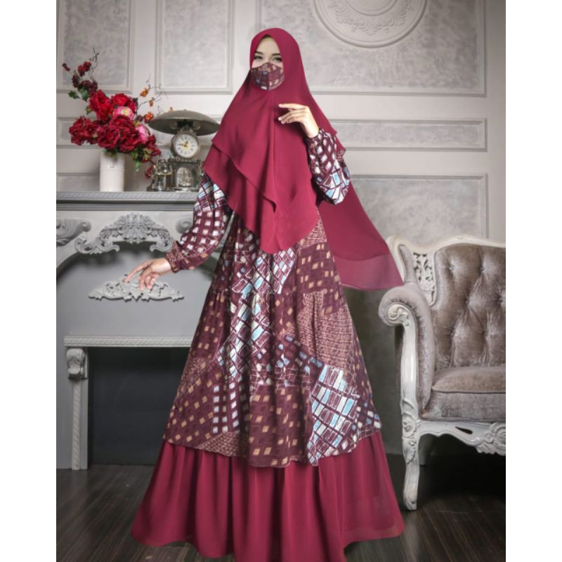 GAMIS SYARI KOMBINASI MOTIF & POLOS