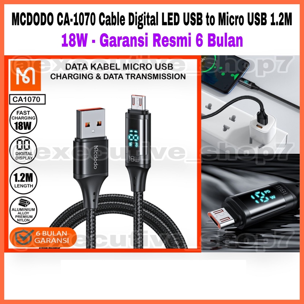 MCDODO CA-1070 Cable Digital LED USB to Micro USB 1.2m - 18W - Garansi Resmi 6 Bulan