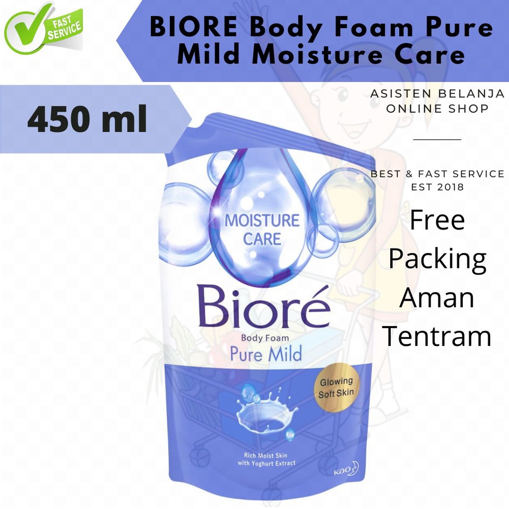 BIORE Body Foam Pure Mild Moisture Care Biru 400ml 400 ml Liquid Body Wash Sabun Mandi Cair