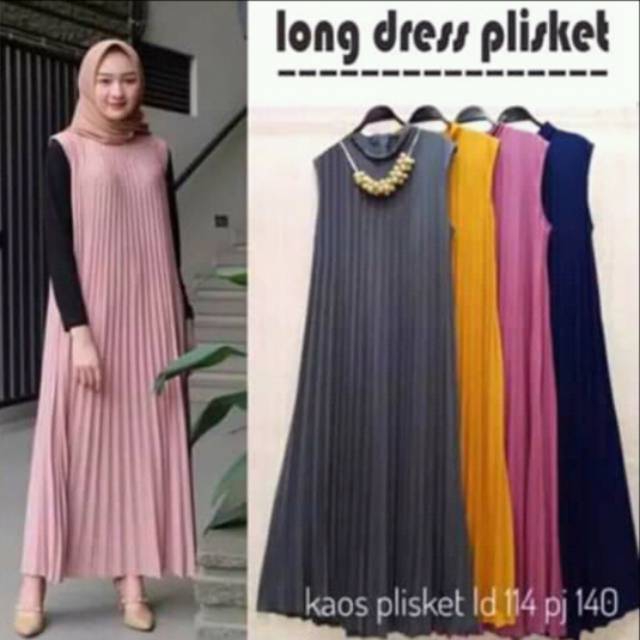 Long Dress Plisket Dewasa / Full Plisket Depan Belakang