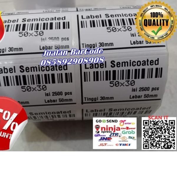 

☑ STIKER LABEL SEMICOATED 50x30 | 50 x 30 2LINE CORE 1" ISI 2500 ♦