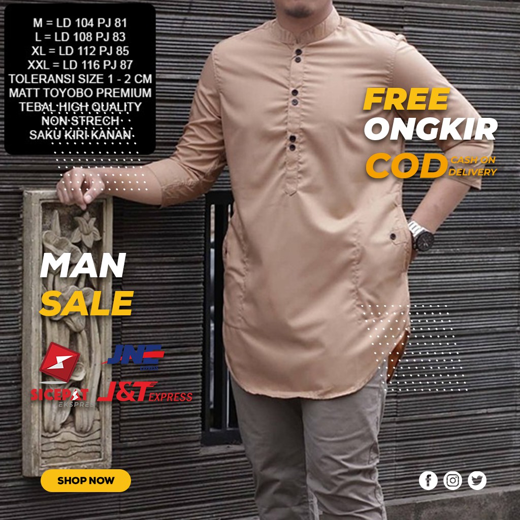 BAJU KOKO PRIA MUSLIM MODEL PANJANG WARNA KHAKI BAHAN TOYOBO PREMIUM IMPORT KUALITAS BAGUS CASUAL