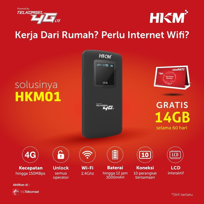 Modem Wifi 4G XL Go HKM001 Free XL IZI 20GB Unlocked Resmi - XL IZI 20GB