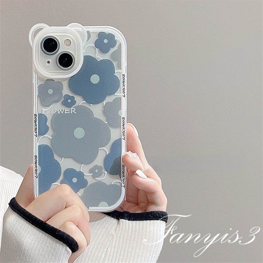 Compatible For iPhone 14 13 12 11 Pro Max X XR Xs Max 8 7 6 6s Plus SE 2020 Soft Case Pelindung Tanpa Lanyard Motif Bunga Biru Untuk