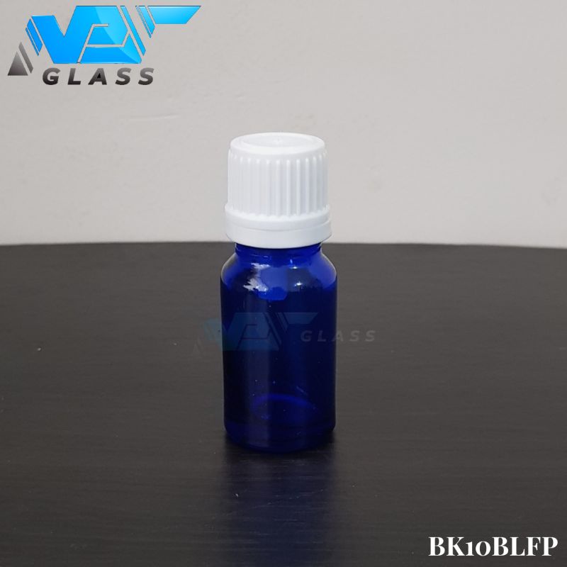 botol kaca 10ml tebal biru tutup filler putih / botol essential oil 10ml