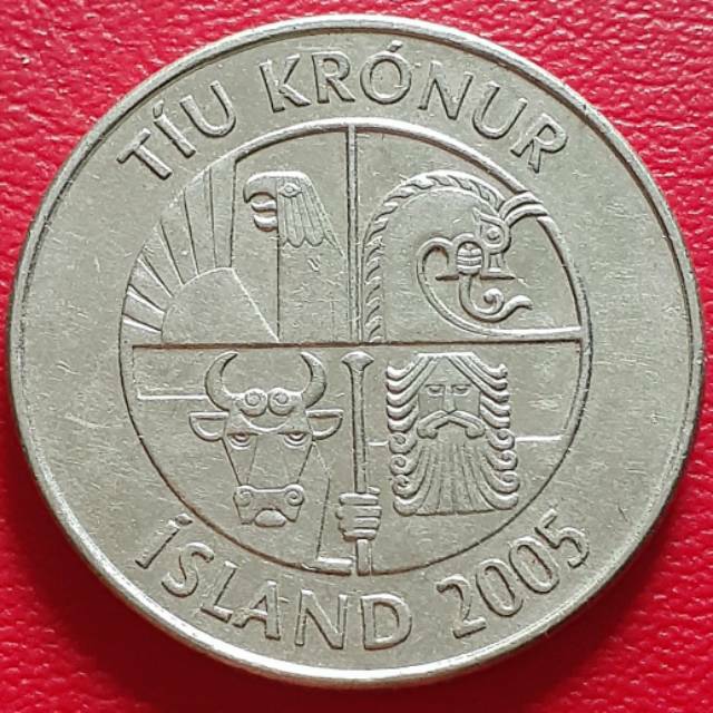 Uang Koin Kuno Luar 10 Kronur Island Tahun 2005