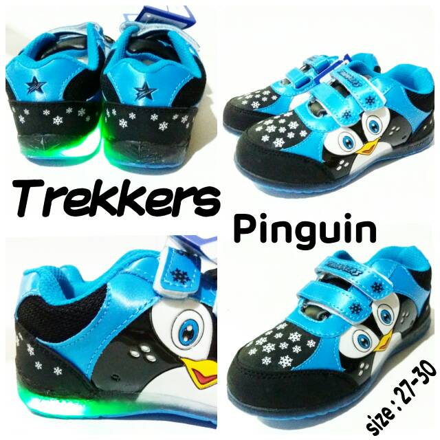 Sepatu sekolah anak junior karakter Pinguin Trekkers sepatu led terbaru dan termurah