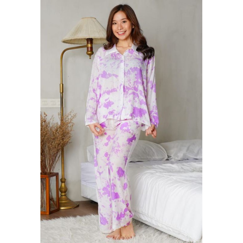 Babydoll Panjang Bali Motif Tie Die/Piama Panjang Lengan Panjang