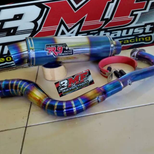 Knalpot racing r9 bluemoon for beat fi/karbu