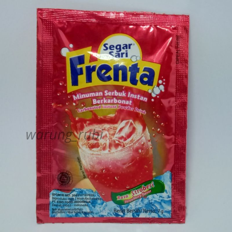 Segar Sari Frenta rasa Stroberi 7 gram, Harga 1pcs. Minuman Serbuk Instan Berkabonat Carbonated Inst