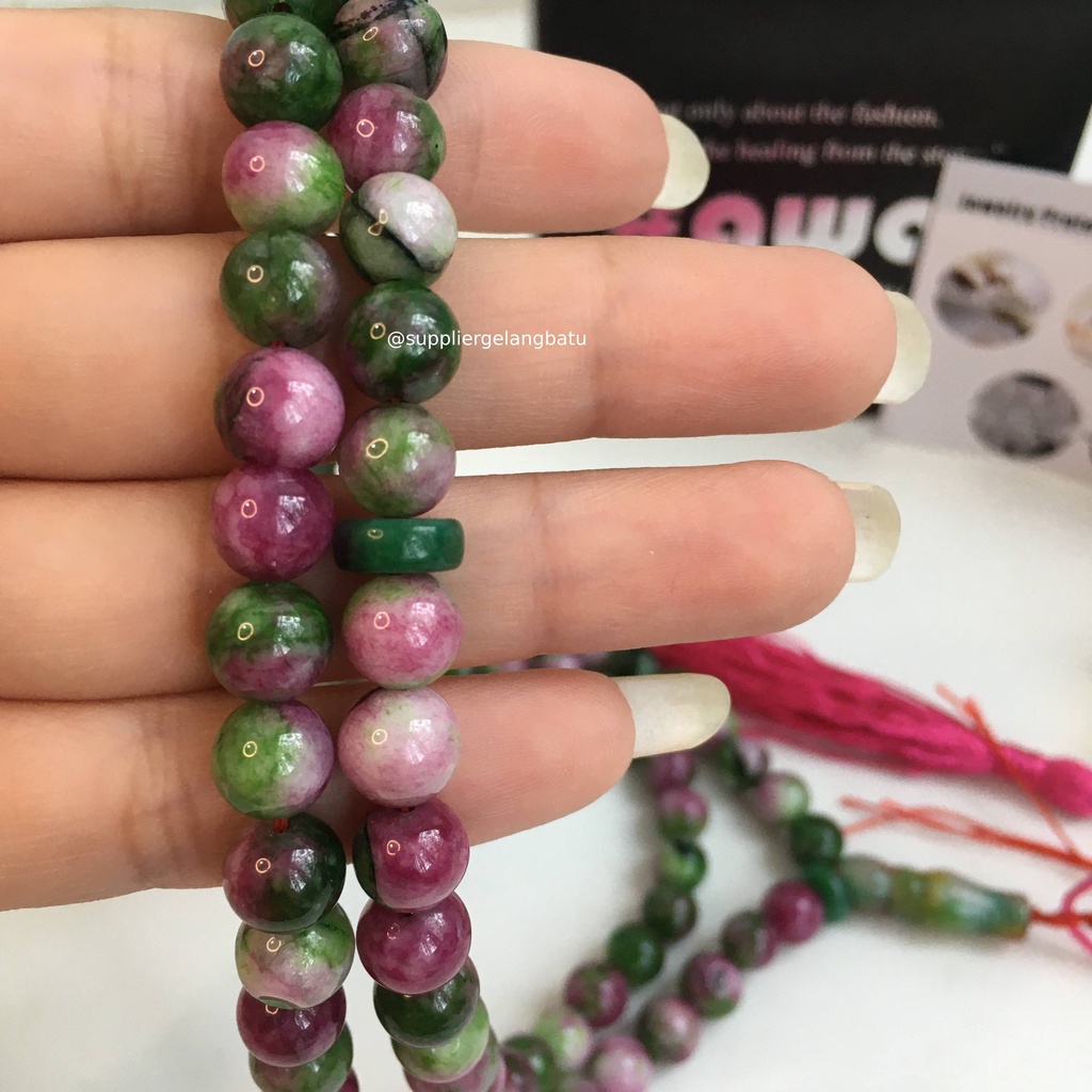 tasbih batu BLOODSTONE AGATE 99 butir premium tasbeh hijau kado sehat