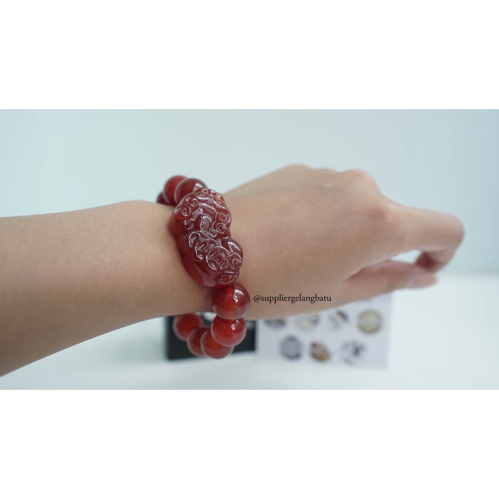 Gelang Batu Pixiu GARNET MERAH 14mm natural premium stone healing