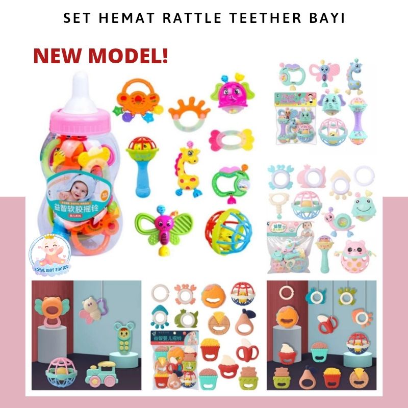 Premium Mainan Gigitan Bayi Set Rattle Teether Hemat Model Baru