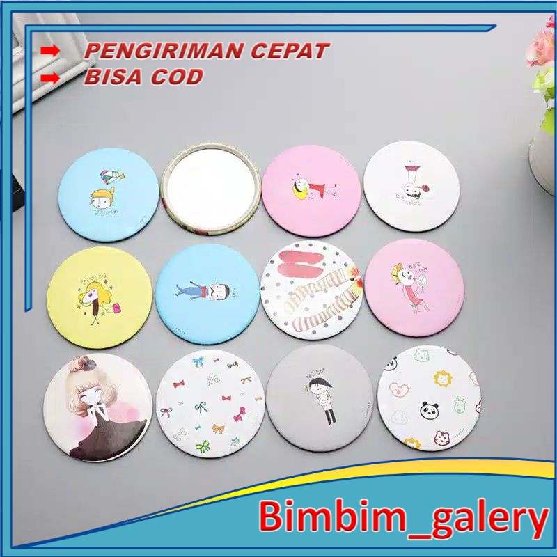 BIMBIM CERMIN KACA BULAT KECIL/DANDAN RIAS/MOTIF KARTUN LUCU/MURAH/MAKE UP/KOSMETIK/COSMETIC