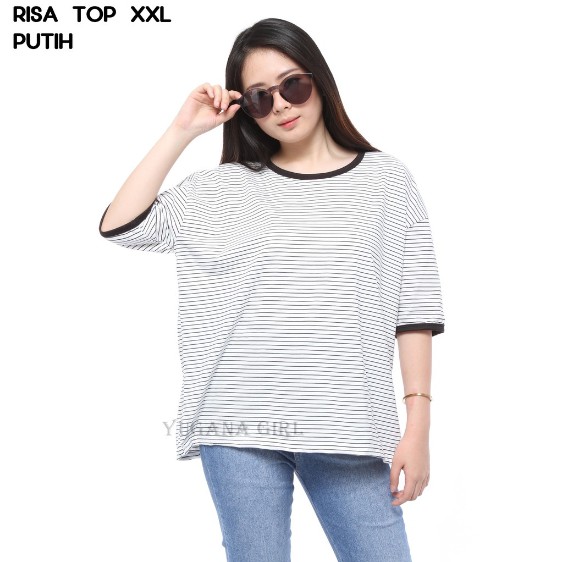 RISA Baju Kaos Salur Size Jumbo Lengan Pendek Murah Wanita Kekinian
